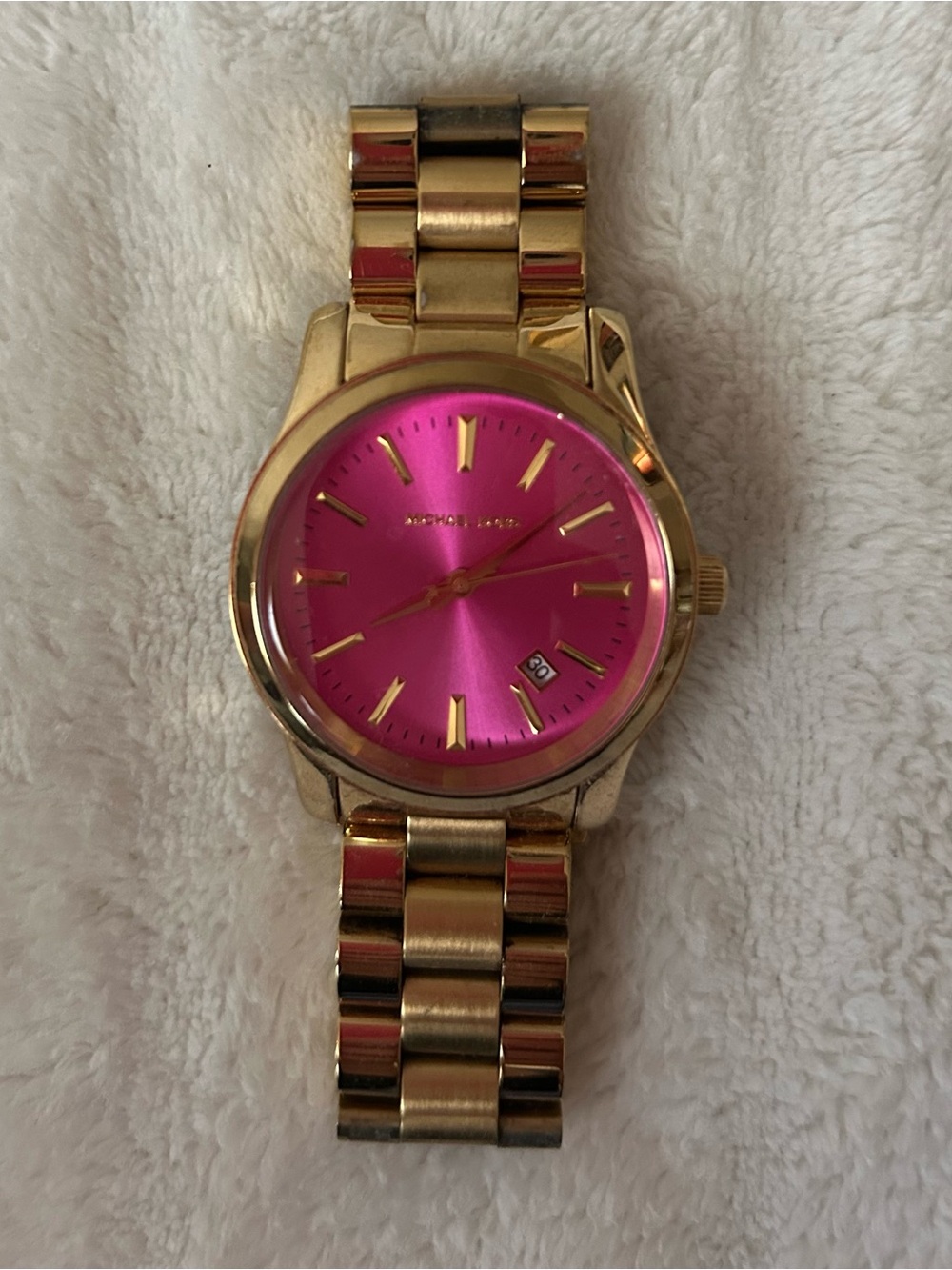 Michael Kors Gold-Tone Watch with Fuchsia Dial